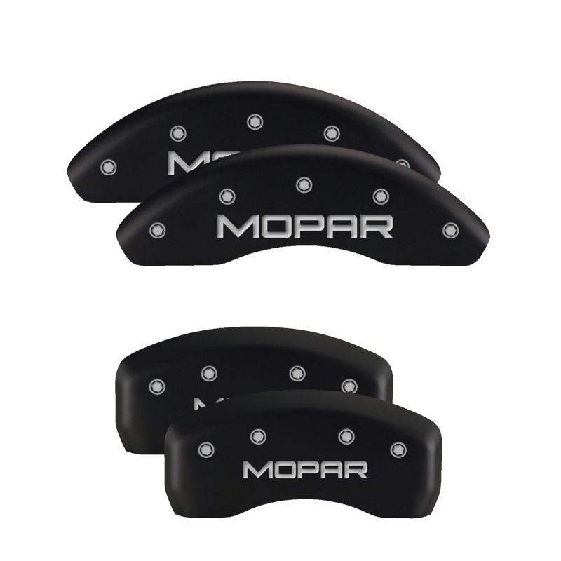 MGP 4 Caliper Covers Engraved Front & Rear MOPAR Black finish silver ch - 32004SMOPBK