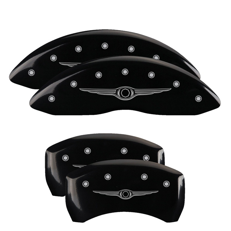 MGP 4 Caliper Covers Engraved Front & Rear Style 1/Chrysler Wing Black finish silver ch - 32005SCW1BK