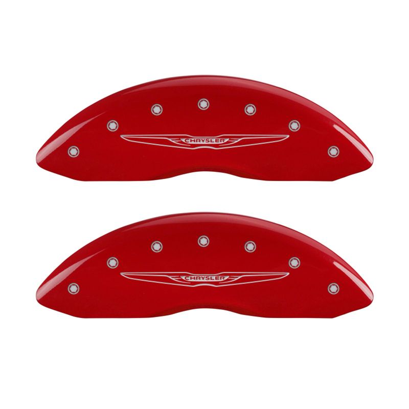 MGP 4 Caliper Covers Engraved Front & Rear Style 2/Chrysler Wing Red finish silver ch - 32020SCW2RD