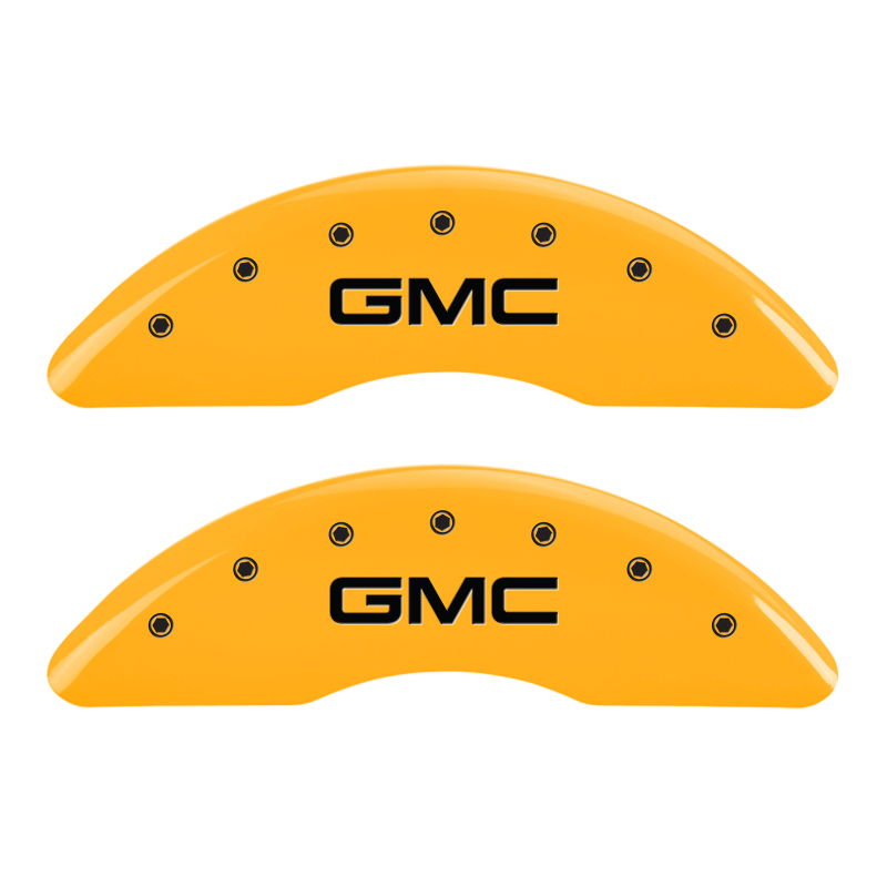 MGP 4 Caliper Covers Engraved Front & Rear GMC Yellow finish black ch - 34001SGMCYL