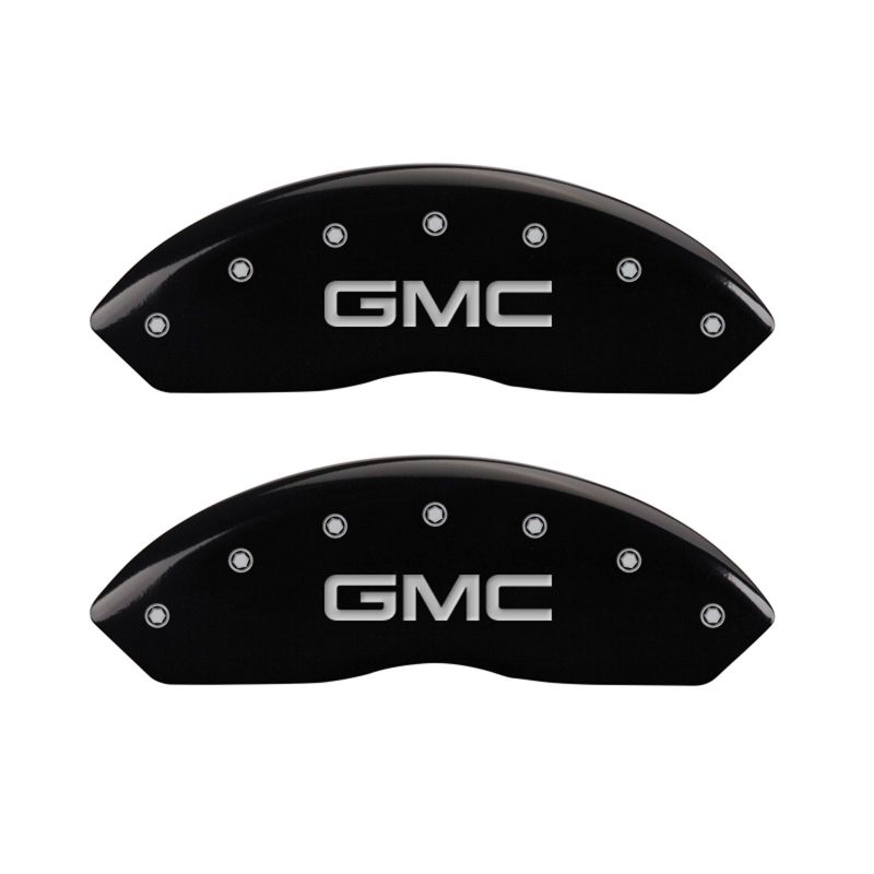 MGP 4 Caliper Covers Engraved Front & Rear Denali Black finish silver ch - 34002SDNLBK