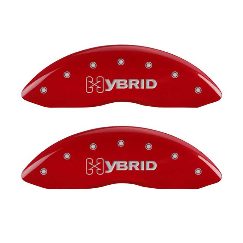 MGP 4 Caliper Covers Engraved Front & Rear GM Style/Hybrid Red finish silver ch - 34006SHYBRD