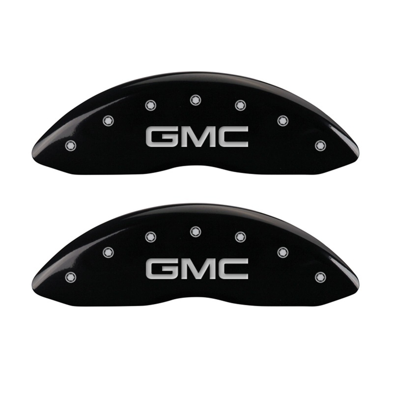 MGP Front set 2 Caliper Covers Engraved Front GMC Black finish silver ch - 34207FGMCBK