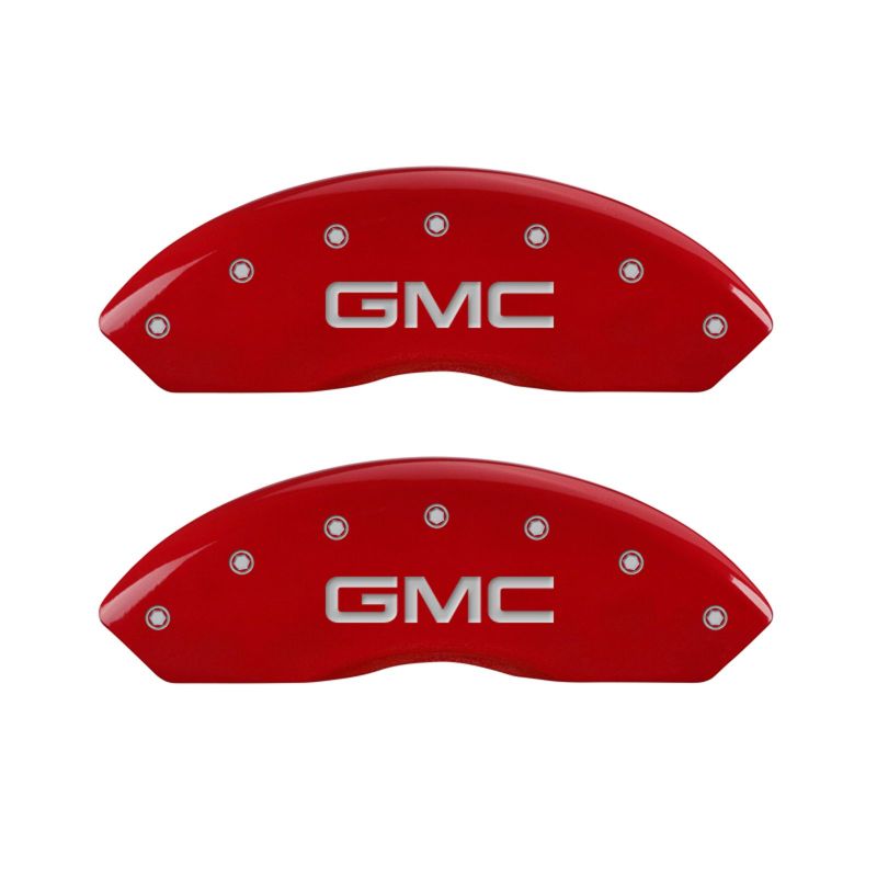 MGP 4 Caliper Covers Engraved Front & Rear GMC Red finish silver ch - 34209SGMCRD