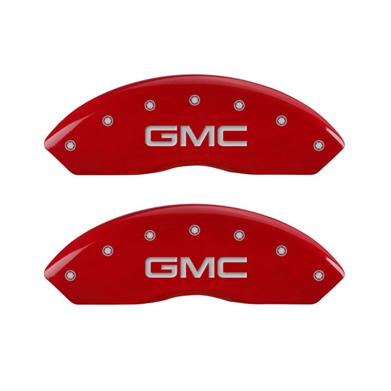 MGP 4 Caliper Covers Engraved Front & Rear GMC Red Finish Silver Char 2019 GMC Arcadia - 34212SGMCRD