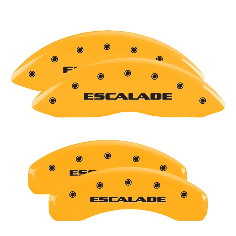 MGP 4 Caliper Covers Engraved Front & Rear Cursive/Cadillac Yellow finish black ch - 35004SCADYL