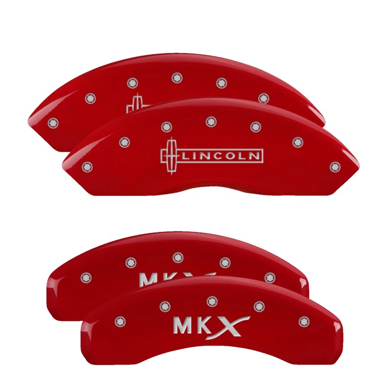 MGP 4 Caliper Covers Engraved Front Lincoln Engraved Rear MKX Red finish silver ch - 36007SLCXRD