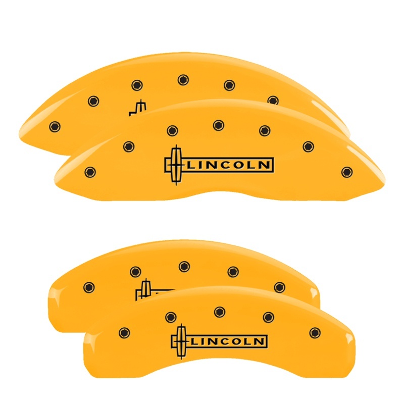MGP 4 Caliper Covers Engraved Front & Rear Lincoln Yellow finish black ch - 36015SLCNYL