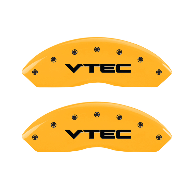 MGP 4 Caliper Covers Engraved Front & Rear Vtech Yellow Finish Black Char 2004 Acura RSX - 39005SVTCYL