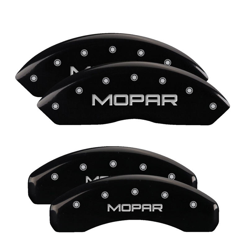 MGP 4 Caliper Covers Engraved Front & Rear MOPAR Black finish silver ch - 42007SMOPBK