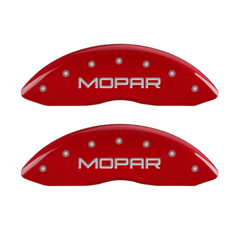 MGP Front set 2 Caliper Covers Engraved Front MOPAR Red finish silver ch - 42011FMOPRD