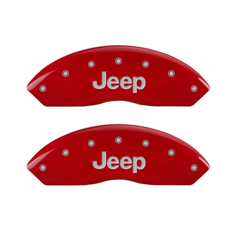 MGP 4 Caliper Covers Engraved Front JEEP Engraved Rear JEEP Grill logo Red finish silver ch - 42014SJPLRD