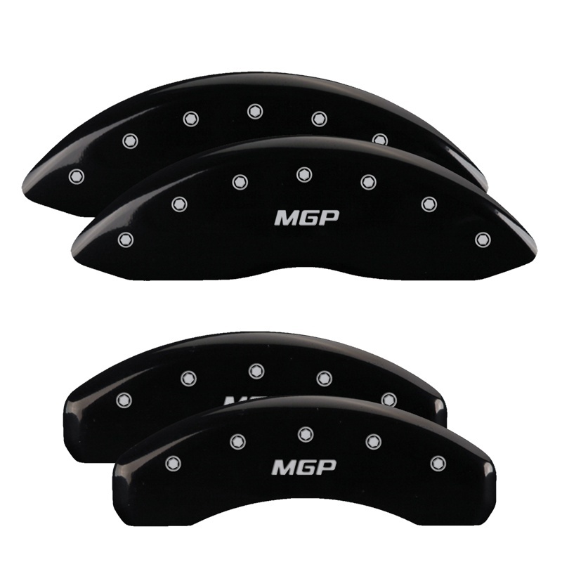 MGP 4 Caliper Covers Engraved F&R MGP Black Finish Silver Characters 11-18 Jeep Grand Cherokee - 42020SMGPBK