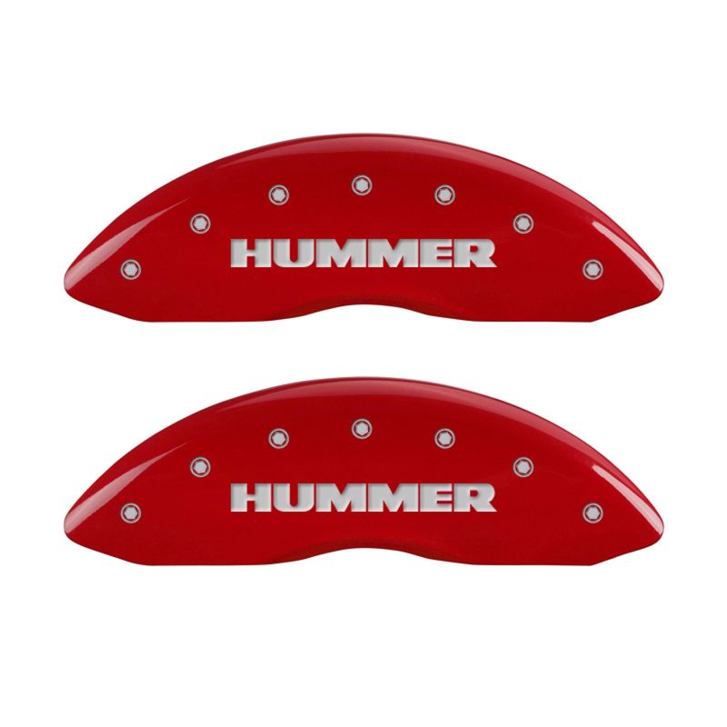 MGP 4 Caliper Covers Engraved Front & Rear Hummer Red finish silver ch - 52002SHUMRD