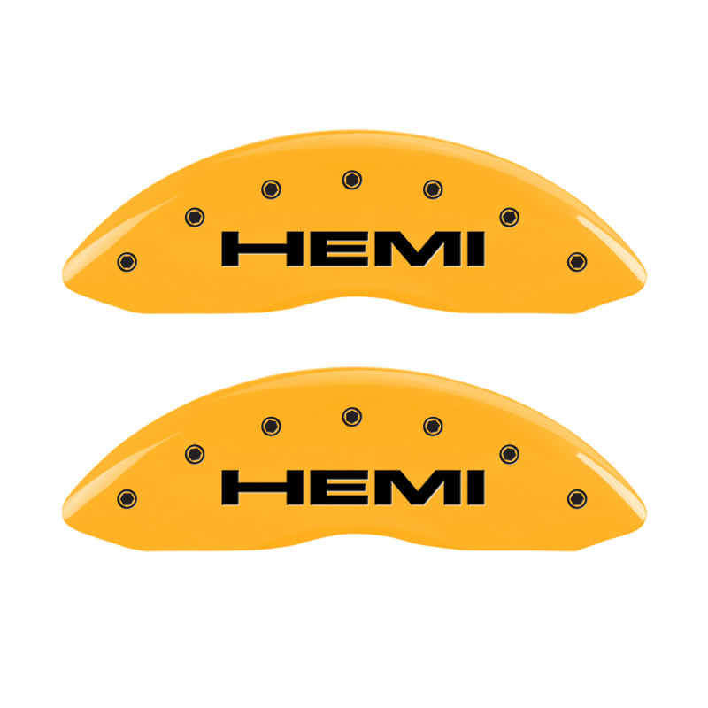 MGP 4 Caliper Covers Engraved Front & Rear Hemi Yellow finish black ch - 55001SHEMYL