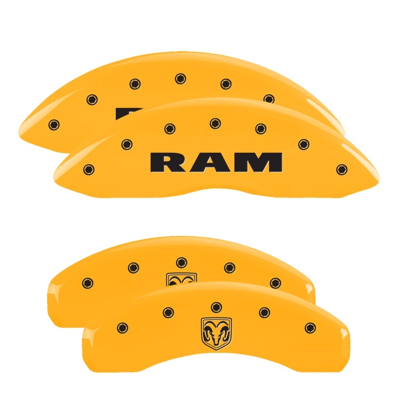 MGP 4 Caliper Covers Engraved Front Ram Rear Ramhead Yellow Finish Black Char 2019 Ram 1500 - 55005SRMHYL