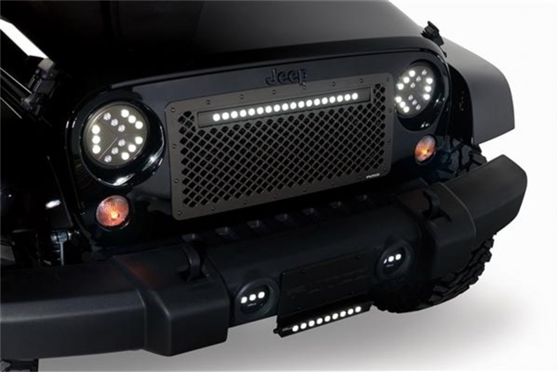 Putco 07-18 Jeep Wrangler Anodized Alum Lighted Boss Grille w/ 20in Luminix Light Bar (Cut to Fit) - 270524BL