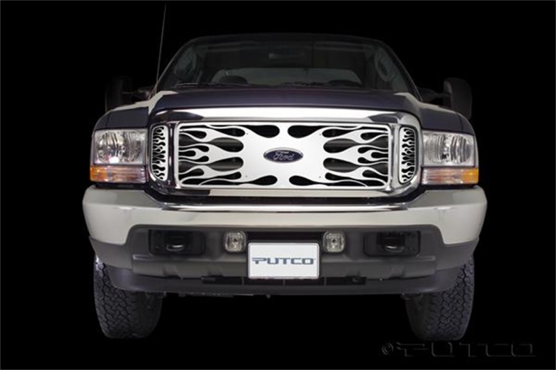 Putco 99-04 Ford SuperDuty w/ Logo CutOut (incl Side Vents) Flaming Inferno Stainless Steel Grille - 89105