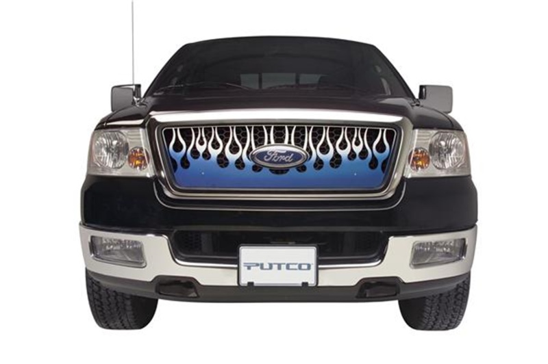 Putco 07-10 GMC Sierra HD Flaming Inferno Stainless Steel Grilles - Blue (Painted) - 89496