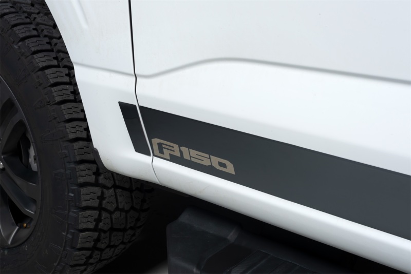 Putco 2021 Ford F-150 Super Cab 8ft Long Box Ford Licensed Blk Platinum Rocker Panels (4.25in 12pc) - 9751472BPFD