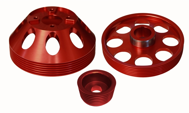 Torque Solution Lightweight WP/Crank/Alt Pulley Combo (Red): Hyundai Genesis Coupe 3.8 2010+ - TS-GEN-006R