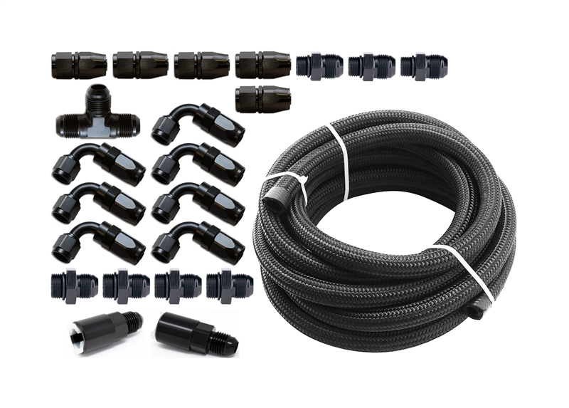 Torque Solution Braided Fuel Line Kit for -6 Aeromotive FPR: Subaru WRX 02-14 / Subaru STI 07-18 - TS-SU-6FLK-AM