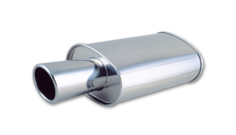 Vibrant StreetPower Oval Muffler with 4in Round Tip Angle Cut Rolled Edge - 2.5in inlet I.D. - 1046