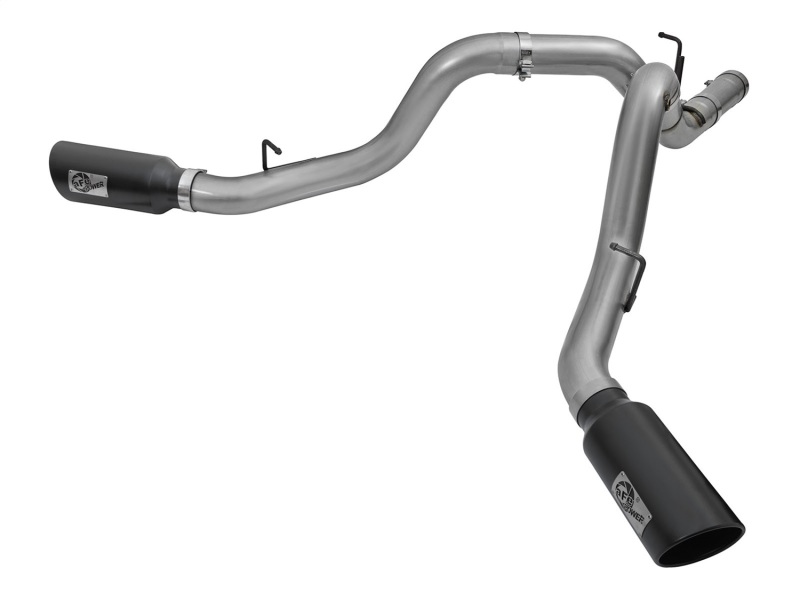 aFe LARGE Bore HD 4in Dual DPF-Back SS Exhaust w/Black Tip 16-17 GM Diesel Truck V8-6.6L (td) LML - 49-44080-B