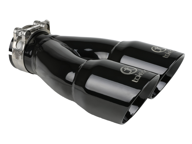 aFe Takeda 2.5in 304 Stainless Steel Clamp-on Exhaust Tip 2.5in Inlet 3in Dual Outlet - Black - 49T25364-B10