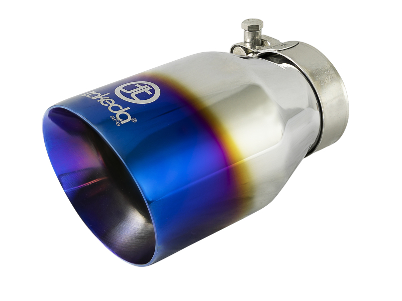 aFe Takeda 304 Stainless Steel Clamp-On Exhaust Tip 2.5in Inlet / 4in Outlet - Blue Flame - 49T25404-L07