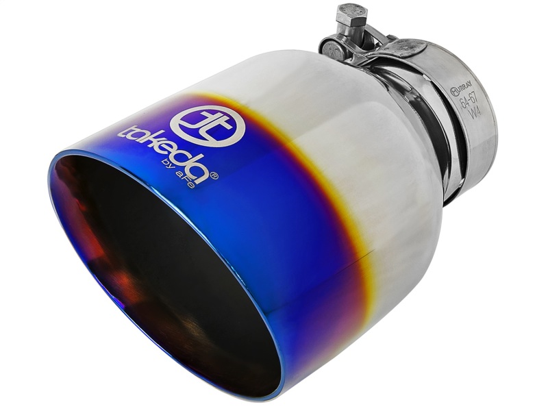 aFe Takeda 304 Stainless Steel Clamp-On Exhaust Tip 2.5in. Inlet / 4.5in. Outlet - Blue Flame - 49T25454-L07