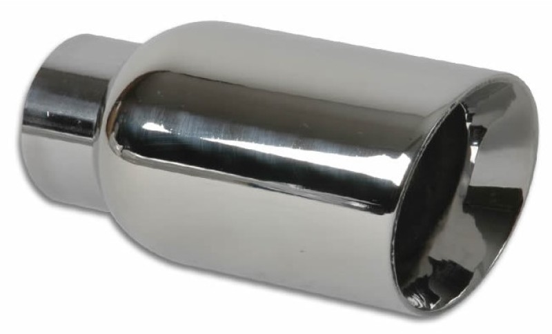 Vibrant 4in OD Round SS Exhaust Tip (Double Wall Angle Cut Beveled Outlet) 3in. ID Inlet - 1270