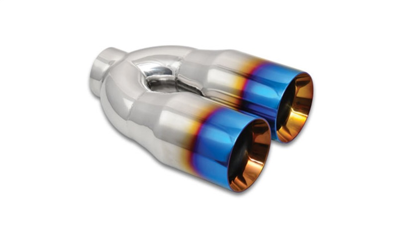 Vibrant 2.5in ID Dual 3.5in OD Round SS Tips (Double Wall, Straight Cut) with Burnt Blue Finish - 1339B