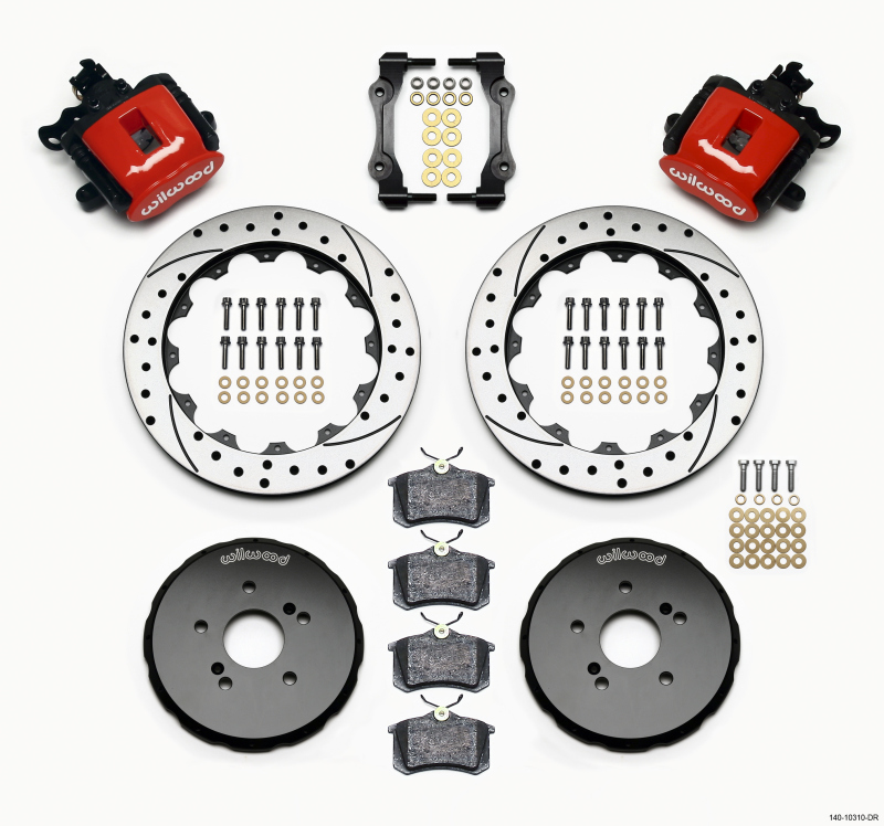 Wilwood Combination Parking Brake Rear Kit 12.88in Drilled Red Honda S2000 - 140-10310-DR