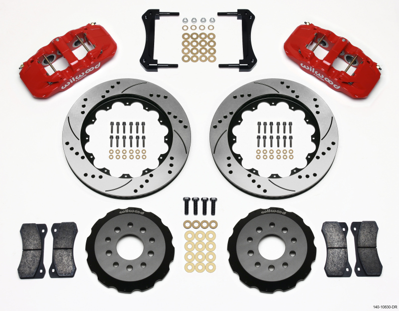 Wilwood AERO6 Front Hat Kit 14.00 Drilled Red 2005-2014 Mustang - 140-10830-DR