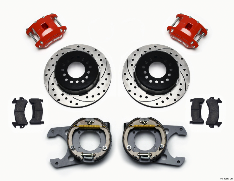 Wilwood D154 P/S P-B Kit Drilled-Red Chevy C-10 2.42 Offset 5-lug - 140-12569-DR