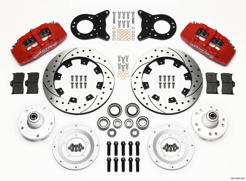 Wilwood Dynapro 6 Front Hub Kit 12.19in Drill Red 1965-1969 Mustang Disc & Drum Spindle - 140-12947-DR