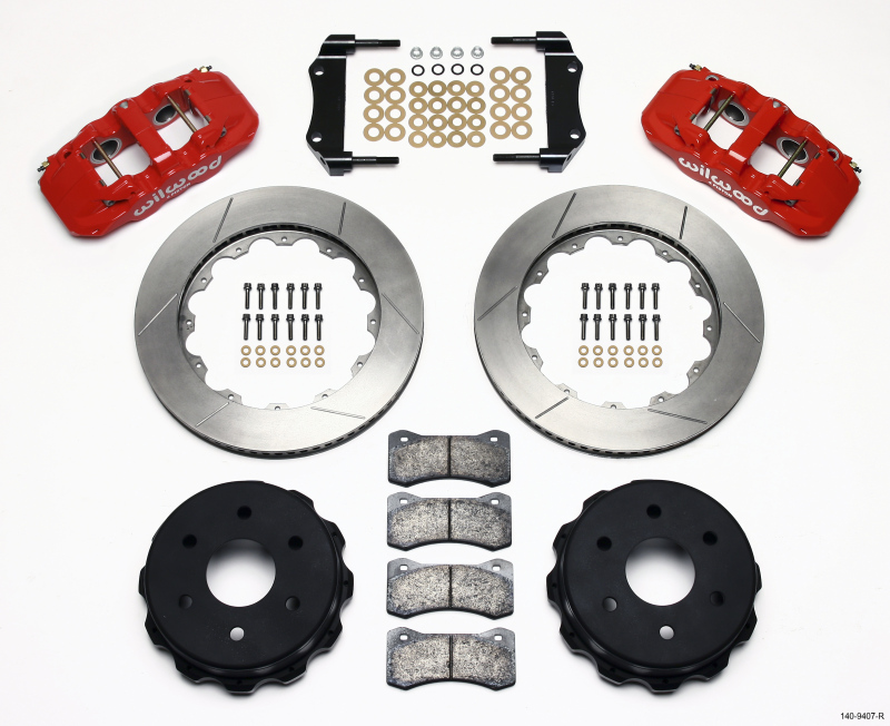 Wilwood AERO4 RearTruck Kit 14.25in Red 1999-2010 GM 1500-SUV 1 Piston OE Caliper - 140-9407-R