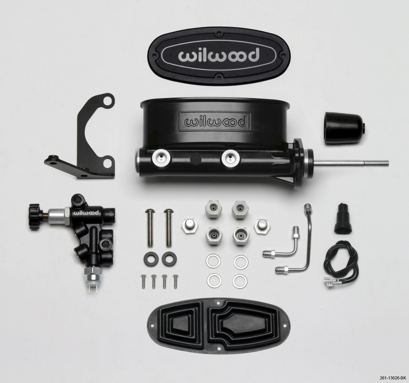 Wilwood HV Tandem M/C Kit w L/H Bracket & Prop Valve - 15/16in Bore Black-W/Pushrod - 261-13626-BK