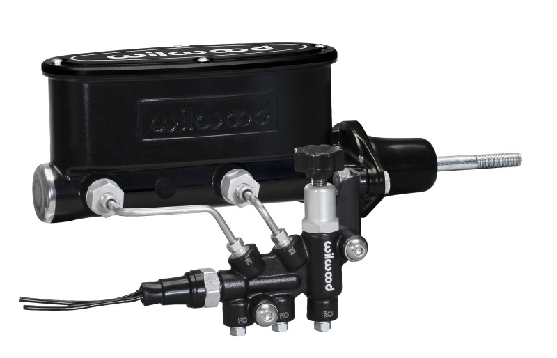 Wilwood HV Tandem M/C Kit w L/H Bracket & Prop Valve - 7/8in Bore Black-W/Pushrod - 261-13271-BK