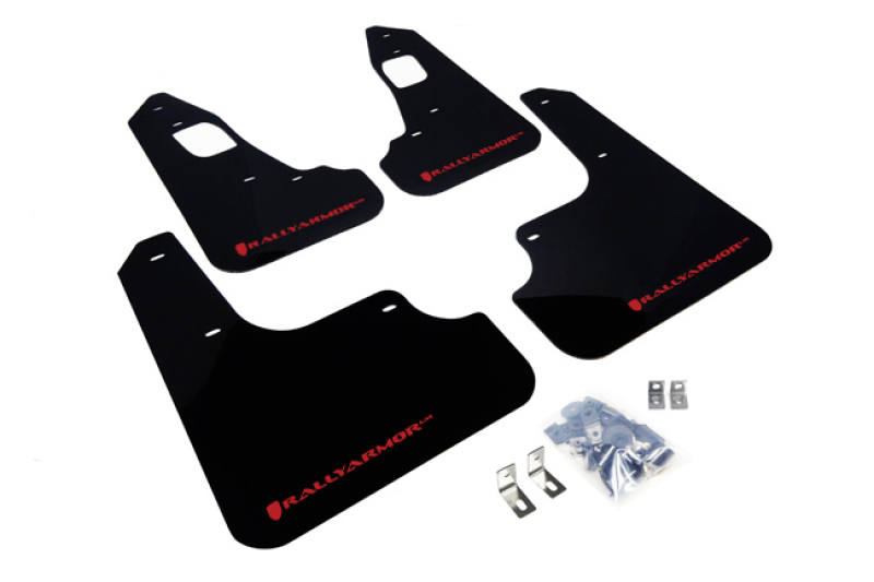 Rally Armor 08-17 Mitsubishi EVO X Black UR Mud Flap w/ Red Logo - MF10-UR-BLK/RD