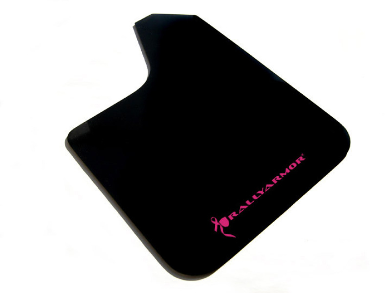 Rally Armor Universal Fit (No Hardware) Basic Black Mud Flap w/ Pink Logo - MF12-BAS-BCPK