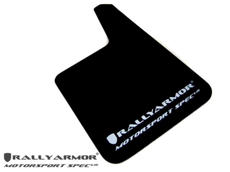 Rally Armor Universal Fit (No Hardware) Motorsport Spec Black UR Mud Flap w/ White Logo - MF20-MSUR-BK/WH
