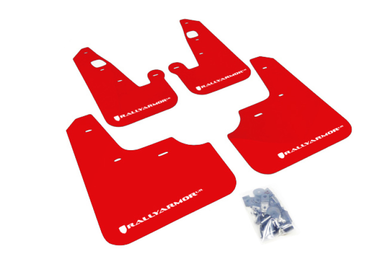 Rally Armor 07-17 Mitsubishi Lancer Red UR Mud Flap w/ White Logo - MF8-UR-RD/WH