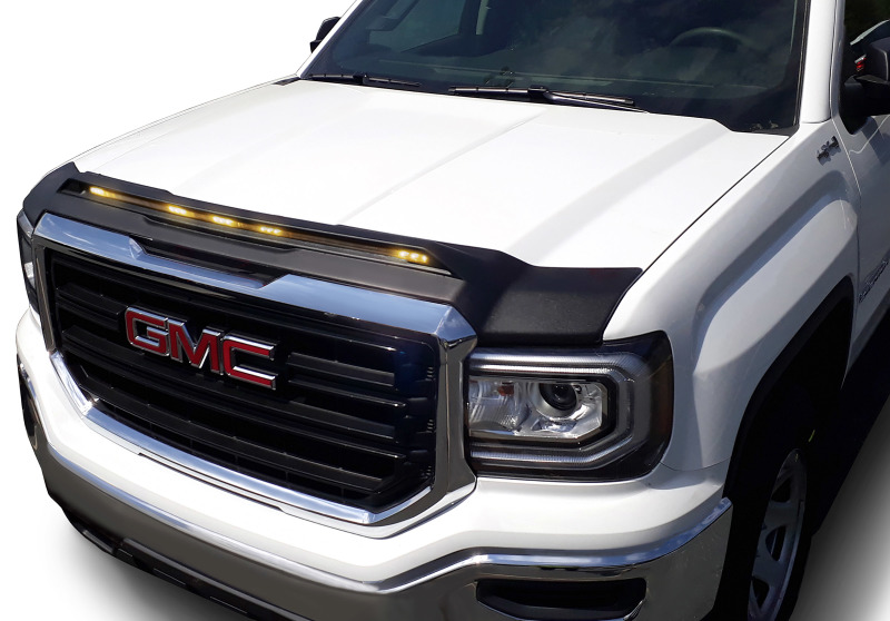 AVS 2014-2018 GMC Sierra 1500 Aeroskin Low Profile Hood Shield w/ Lights - Black - 753075