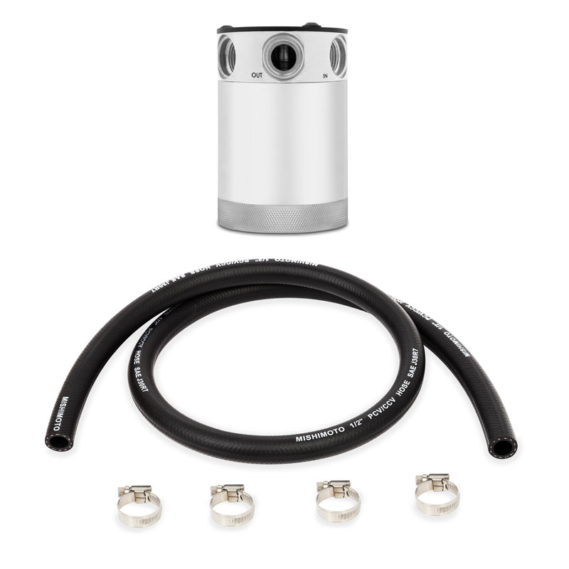 Mishimoto Assembled Universal 3-Port Catch Can Polished w/ Hose - MMBCC-CBTHR-PH
