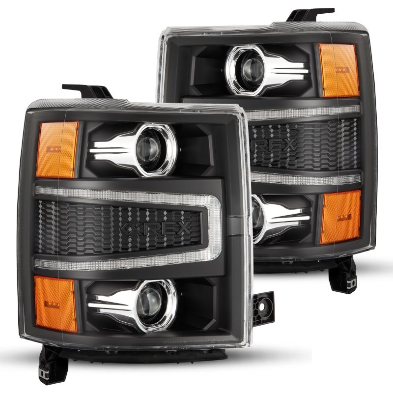 AlphaRex 14-15 Chevy 1500 PRO-Series Projector Headlights Black w/ Sequential Signal &  DRL - 880245
