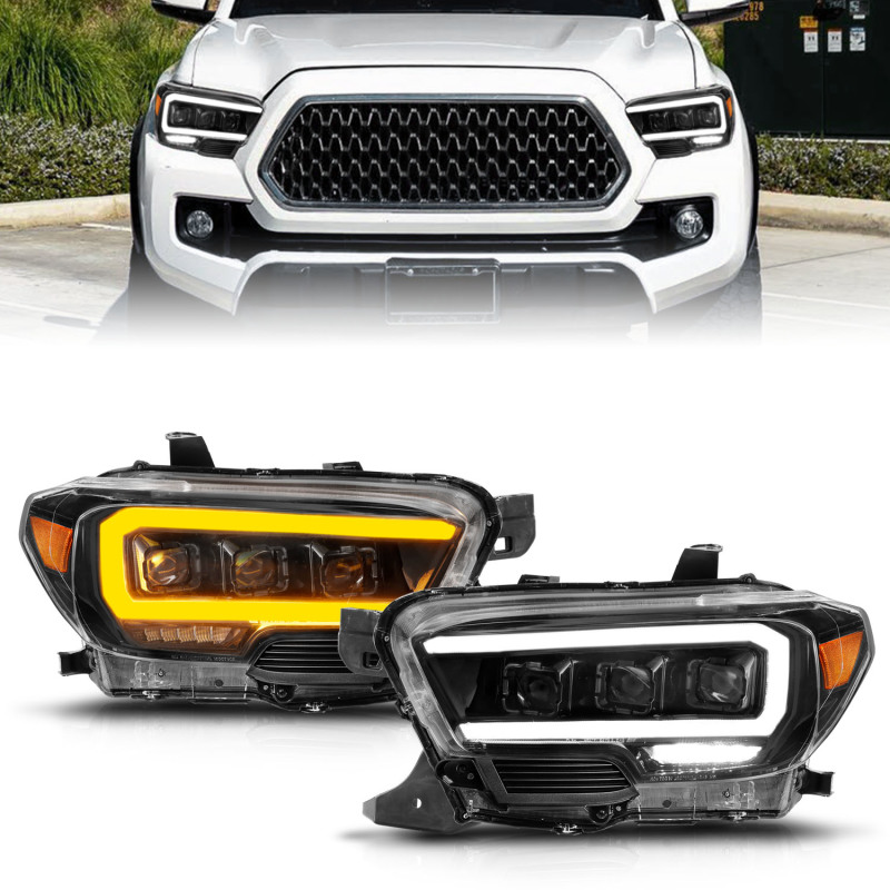 ANZO 16-22 Toyota Tacoma LED Projector Headlights w/ Light Bar Sequential Black Housing w/Initiation - 111563