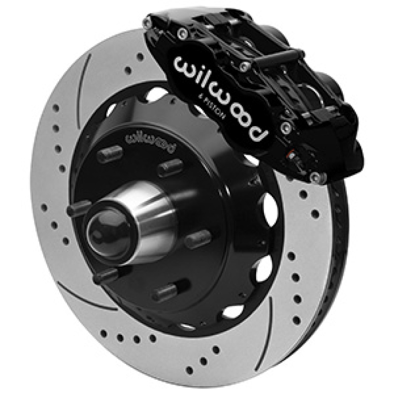 Wilwood 63-87 C10 FNSL6R Front Big Brake Brake Kit 14in drill/slot 6x5.5 BP for drop spindles - Blk - 140-16458-D