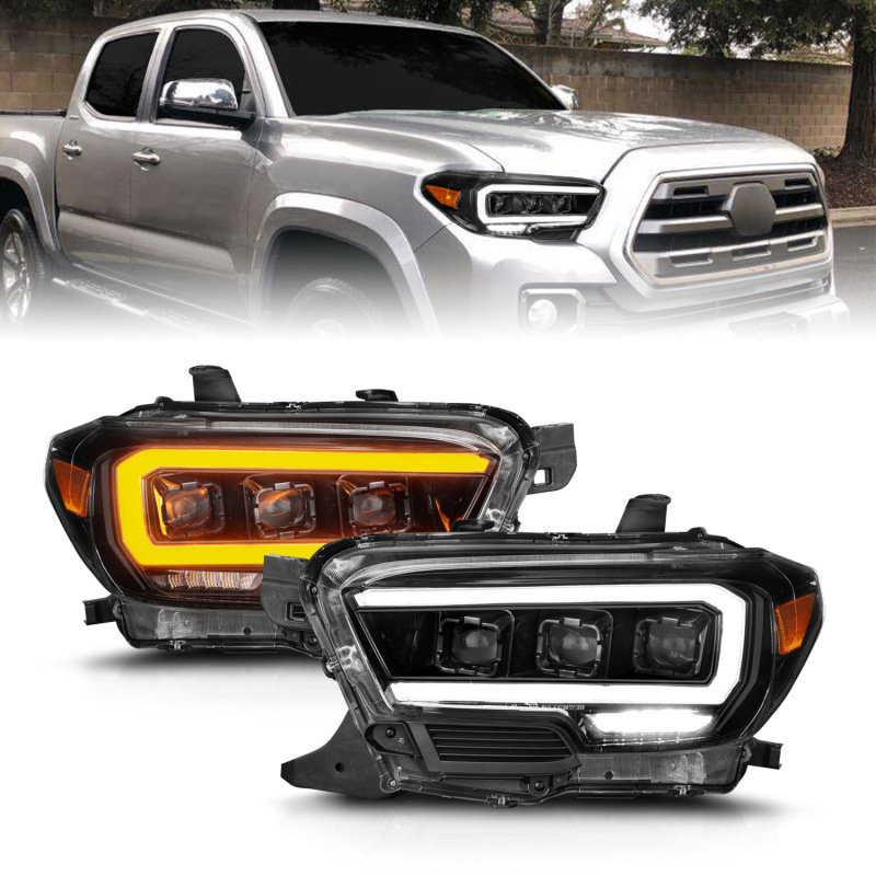 ANZO 16-22 Toyota Tacoma SR/SR5 ONLY Full LED Proj Headlights w/Light Bar Seq. Blk w/Initiation Lgt - 111562